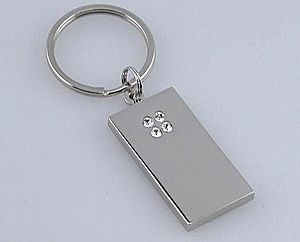 Key Chain with Chrystals CG02851 - Rectangular key chain is engravable on both sides.