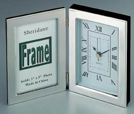 Desk frame and clock - Hinged clock and picture frame (3X5 in. photo).  Engrave below frame and/or below clock optional.