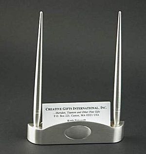 business Card Holder with 2 pens CG03581 - Brushed finish business card holder, holds standard business cards. 5 in. L, engrave with monogram.