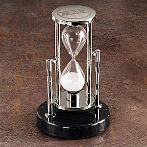Silver Sandtimer RS-G273 - Silvertone Sand Timer with matching engravable disk.  Also available in gold.