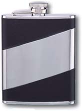 Flask F175 - 6 oz. Black Leather Flask with Stainless Steel Wrap and High Polish