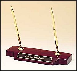 Rosewood Pen Set - 503 - Double pen set on a rosewood stained piano finish base.