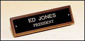 532 - Desk wedge with black plate.  Choose gold or silver color lettering