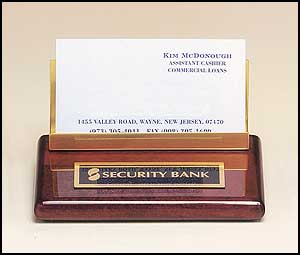 542 - Rosewood piano-finish business cardholder with brass accents