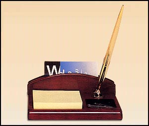 543 - Rosewood piano-finish desk organizer incl. business card holder, pen and notepad