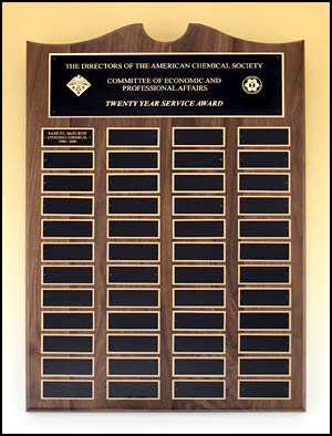 Perpetual Plaque P394 - Traditional American walnut plaque with extra large individual plates.