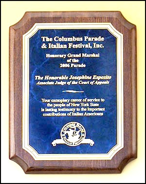 Walnut plaque P4 - Walnut stained plaque with either blue or black plate, gold lettering. 3 sizes. notched corners.