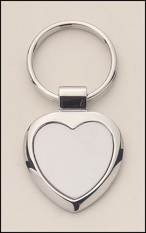 heart shaped silver tone key chain pk10 - Polished silver keyring with matte silver engravable aluminum insert.