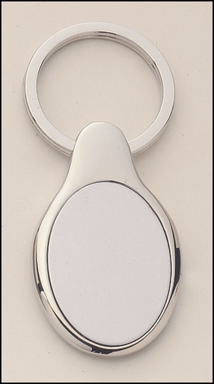 Oval silvertone keyring pk16 - Polished silver key chain with matte silver engravable aluminum insert.