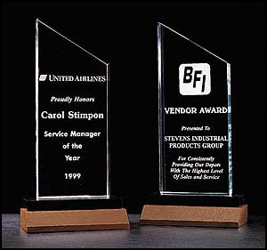 A31 - Acrylic Award on a solid walnut base in jade or clear acrylic.