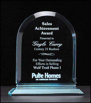 Arched Acrylic Award - a6520 - Jade Acrylic Award on matching base.  Avail. in 3 sizes.