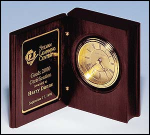 bc69 - Rosewood stained book clock gold-spun dial, three hand movement