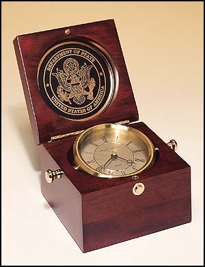 bc73 - Captain's Clock, hand rubbed, mahogany-finish case, solid brass clock housing
