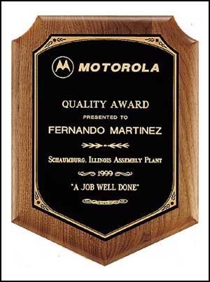 P164 - Precision made American walnut plaque, black with printed border available in 4 sizes: choose 7in X 8in or larger.