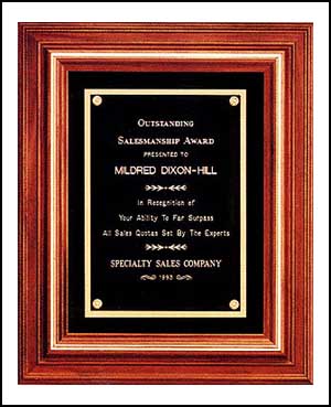 p198 - Solid walnut frame with gold trim and velour background.  Avail. 2 sizes and 2 colors.