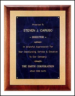 Marble Background - p2717 - Sapphire marble plate on 11 x 14 solid American walnut board, Frost gold border