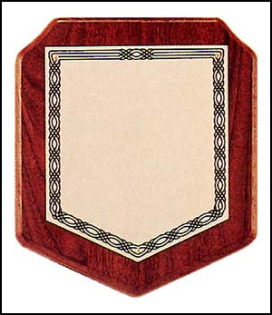 p530 Camelot plaque - Brush brass plate on American walnut plaque 7 x 8 in.