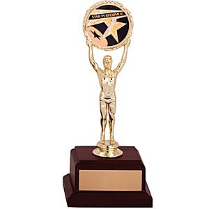 Victory Trophy CM TR5536 - Plastic Gold Victory Trophy on wood base with round medallion. See choices for medallion.