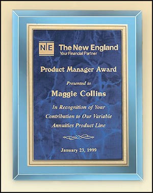 P44 - Blue/Gold mirror plaque - This plaque comes in 3 colors and 3 sizes: 7X9 to 9X12.