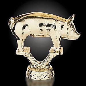 Pig Trophy - RS36131 - goldtone Hampshire hog metal figure, mounted on base.