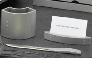 Satin Silver Desk Set - BB93 - Engraveable Desk Set Contains: Card Holder, Pen Cup & Letter Opener