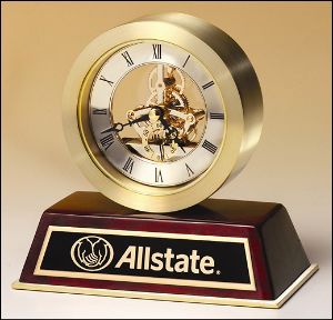 see through clock - Skeleton clock with sub-second dial, brass finished movement and brushed gold turned aluminum case, rosewood piano-finish base