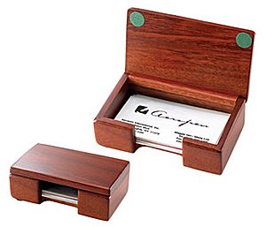 Business Card Holder - RO-DT46 - Rosewood Desktop Card Holder with Cover.  Choice of engraved plate.