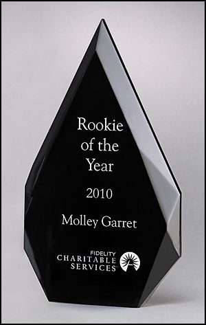 Acrylic Award A6754 - Flame series clear acrylic award with black silk screened back 1" thick freestanding acrylic
