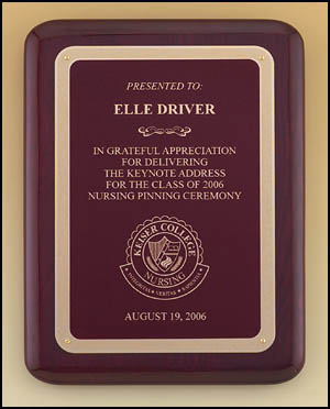 p418 rosewood plaque, round edges - Rosewood stained piano-finish board with matching rosewood engraving plate