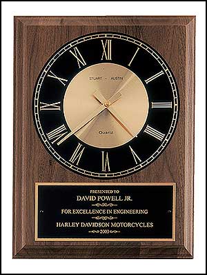 Wall Clock BC2 - Choose round or square clock on walnut finish plaque. 8X10 or 9X12 in.