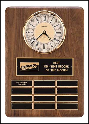 Perpetual Wall Clock BC30 - Walnut finish perpetual plaque with clock, avail. in 2 sizes