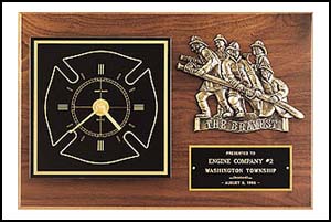 BC96 - Firematic award with antique bronze finish casting and clock.