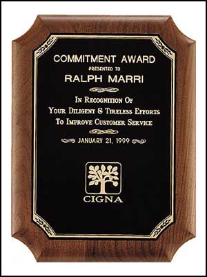 p164 walnut plaque - Precision made American walnut plaque, black or brush brass with printed border.  Comes in 4 sizes: choose 7X8 or larger.