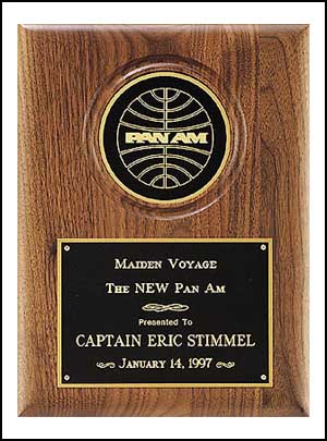 p3332 - 4 in Diam Disc Area - Furniture-finish American Walnut Plaque with solid brass plates