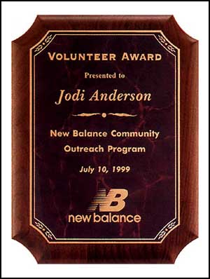 p347 - Sapphire, Ruby or Emerald plate on walnut plaque, notched corners.  Available in 3 sizes: choose 7X8 to 9X12 in.