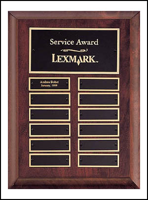 p3528 Perpetual Plaque - 9 X 12 in cherry finish wood, hand rubbed for a deep furniture finish with 12 plates.