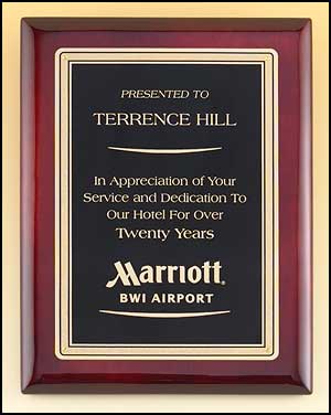 p415 - Rosewood stained piano finish board, 
marble plate with florentine border.  Avail. in 4 sizes: from 7X9 to 10 1/2X13 in.